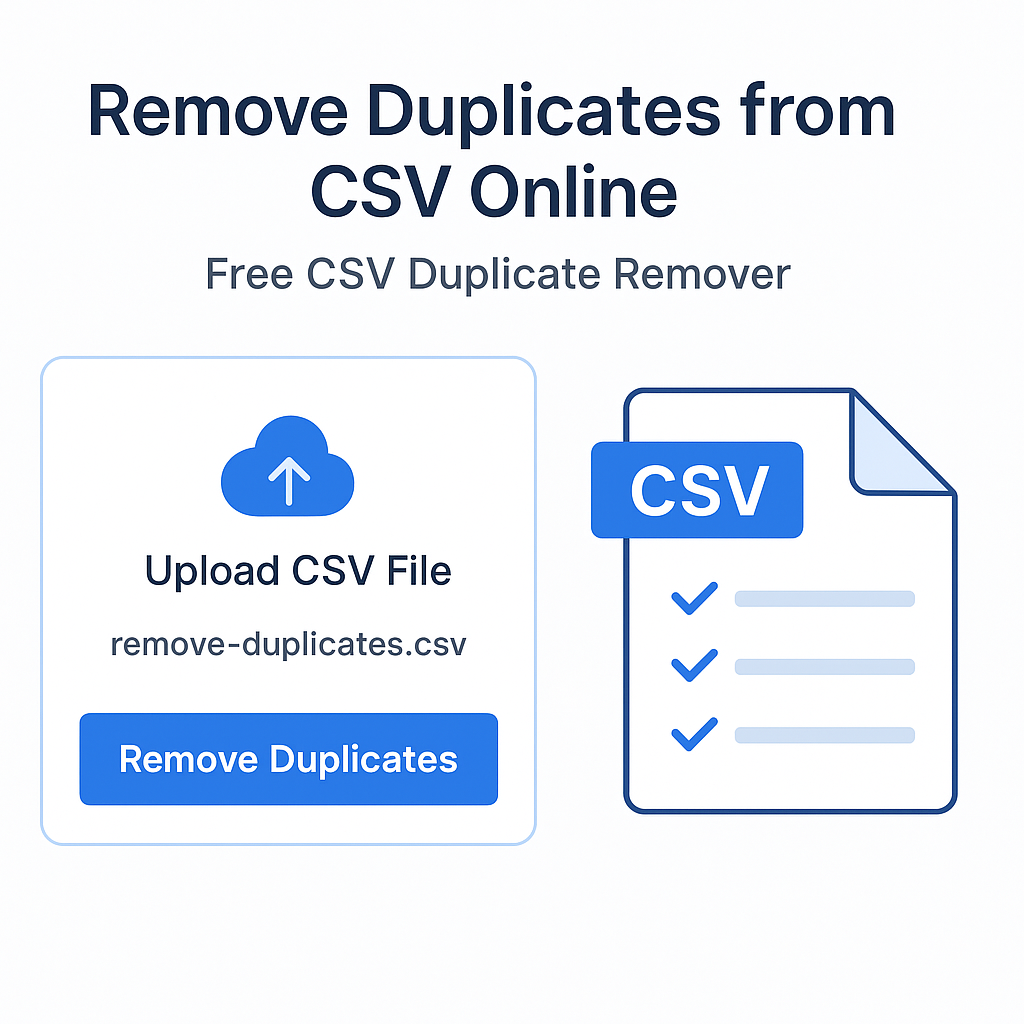 Remove duplicates from CSV online free Remove duplicates from CSV online free tool with upload and clean CSV option